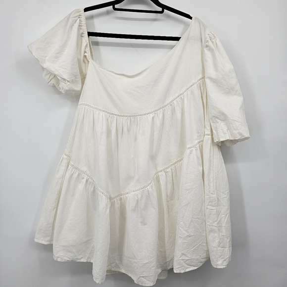 Altar’d‎ State White Cotton Linen Peasant Tiered Dress Size L – Puff Sleeve Boho - Picture 2 of 7